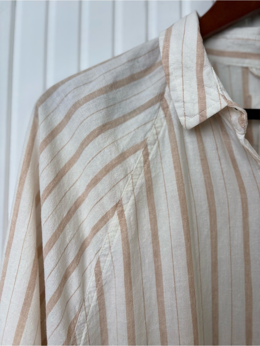 Aerie Women’s Button Down Linen Blend Shirt Striped Oversized XS Coastal Breezy - Picture 3 of 15